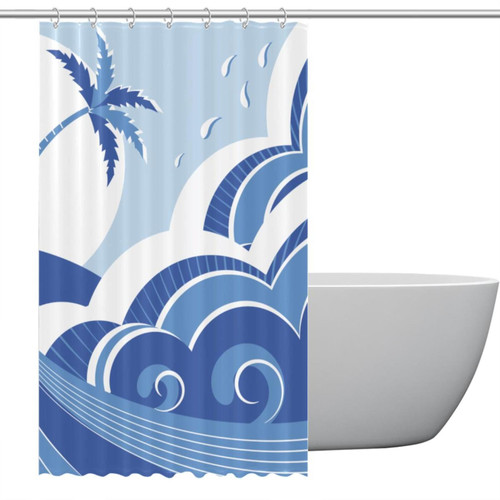 Polyester Fabric Waterproof Shower Curtain or Liner Bath Stall Size Sea Waves and Island Hotel Bathroom Curtains with Grommets, 48x72 Polyester Fabric Waterproof Shower Curtain or Liner Bath Stall Size Sea Waves and Island Hotel Bathroom Curtains with Grommets, 48x72