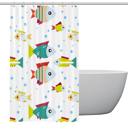 Polyester Fabric Waterproof Shower Curtain or Liner Bath Stall Size Geometric Fish Pattern Hotel Bathroom Curtains with Grommets, 48x72