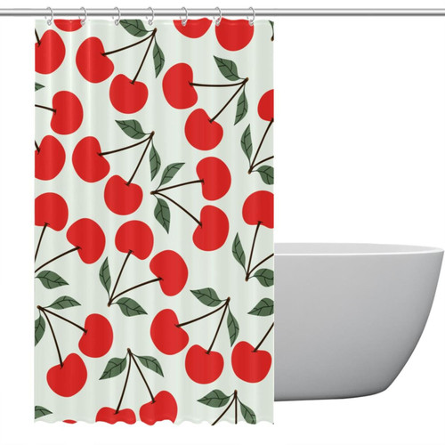 Polyester Fabric Waterproof Shower Curtain or Liner Bath Stall Size Cherry Illustration Hotel Bathroom Curtains with Grommets, 48x72