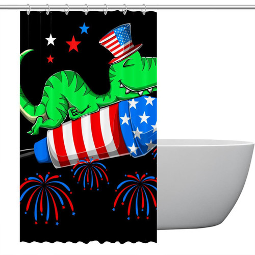 Polyester Fabric Waterproof Shower Curtain or Liner Bath Stall Size Funny Dinosaur Riding Fireworks Hotel Bathroom Curtains with Grommets, 48x72