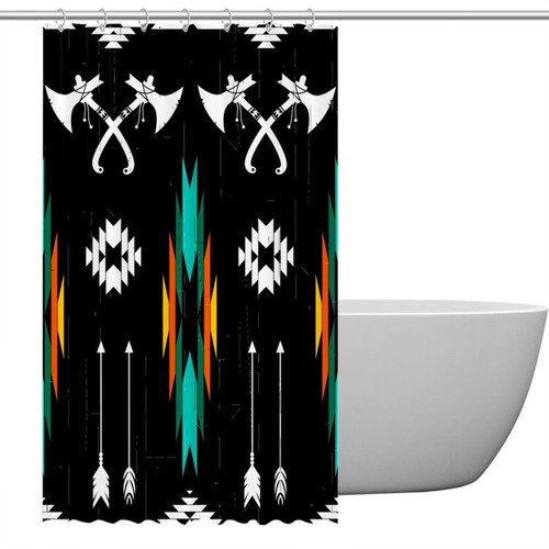 Polyester Fabric Waterproof Shower Curtain or Liner Bath Stall Size Indian Ethnic Geometric Pattern Hotel Bathroom Curtains with Grommets, 48x72