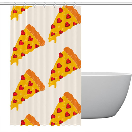 Polyester Fabric Waterproof Shower Curtain or Liner Bath Stall Size Pattern with Pizza in The Shape of A Heart Hotel Bathroom Curtains with Grommets, 48x72