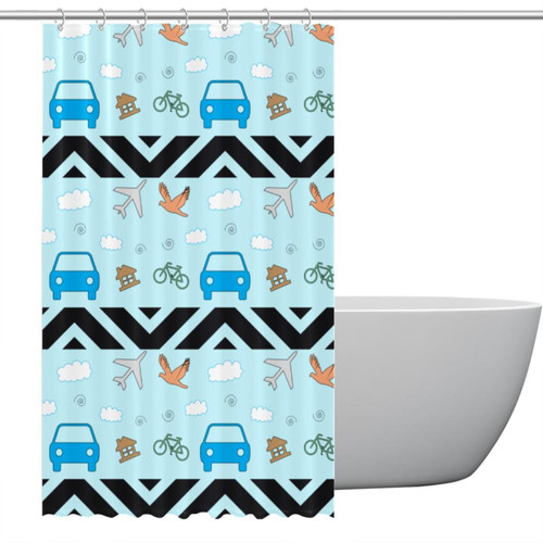 Polyester Fabric Waterproof Shower Curtain or Liner Bath Stall Size Cute Transport Pattern Hotel Bathroom Curtains with Grommets, 48x72
