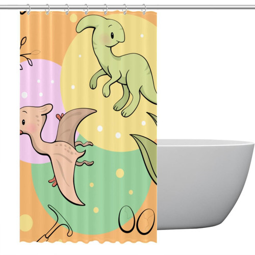 Polyester Fabric Waterproof Shower Curtain or Liner Bath Stall Size Pattern with Cute Dinosaur Hotel Bathroom Curtains with Grommets, 36x72