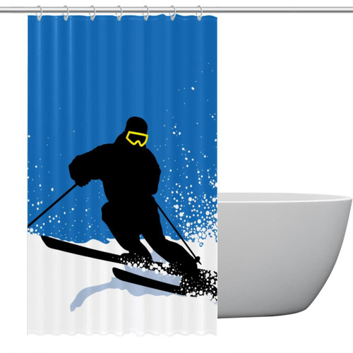 Polyester Fabric Waterproof Shower Curtain or Liner Bath Stall Size Illustration Skier Hotel Bathroom Curtains with Grommets, 36x72