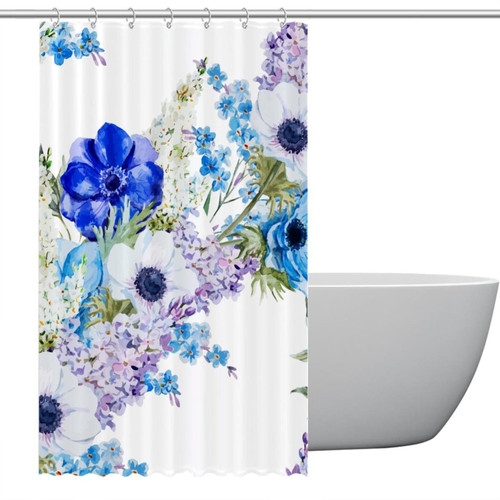 Polyester Fabric Waterproof Shower Curtain or Liner Bath Stall Size Illustration Anemones Hotel Bathroom Curtains with Grommets, 48x72