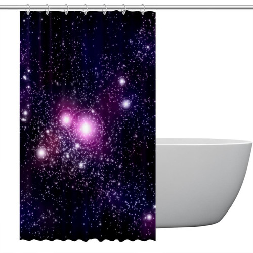 Polyester Fabric Waterproof Shower Curtain or Liner Bath Stall Size Space Background Hotel Bathroom Curtains with Grommets, 36x72