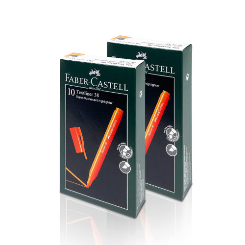Faber-Castell Textliner 38 Highlighter Pen (Orange) - 2 Line Widths, Super Fluorescent, Vivid Colors, Clipped Holder, Lightweight & Slim Design, for Adults & Kids (2x Pack of 10)