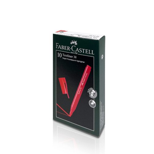 Faber-Castell Textliner 38 Highlighter Pen (Box of 10, Red) - 2 Line Widths, Super Fluorescent, Vivid Colors, Clipped Holder, Lightweight & Slim Design, for Adults & Kids