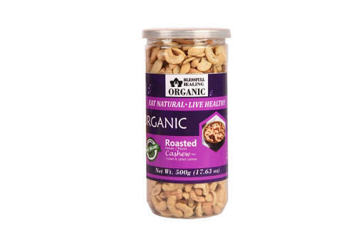 Blessfull Healing Organic Natural, Vegan Roastad & Salted Roasted Halves/Pieces Cashew Nuts Crunchy Kaju 500 Gram
