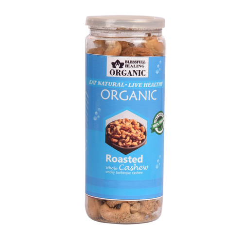 Blessfull Healing Organic Natural, Vegan Smoky Barbeque Roasted Whole Cashew Nuts Crunchy Kaju 150 Gram