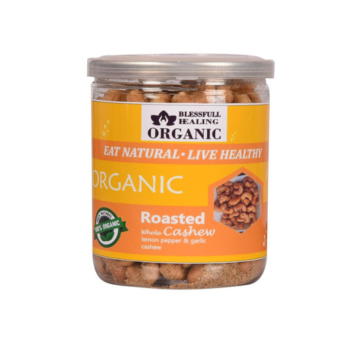 Blessfull Healing Organic Natural, Vegan Lemon Pepper & Garlic Roasted Whole Cashew Nuts Crunchy Kaju 250 Gram