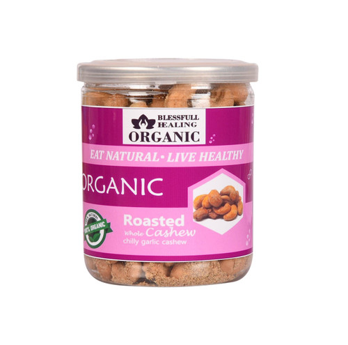 Blessfull Healing Organic Natural, Vegan Chilly Garlic Roasted Whole Cashew Nuts Crunchy Kaju 250 Gram