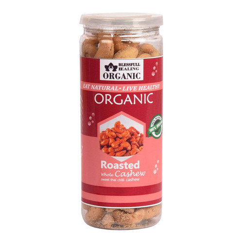Blessfull Healing Organic Natural, Vegan Sweet Thai Chilli Roasted Whole Cashew Nuts Crunchy Kaju 150 Gram