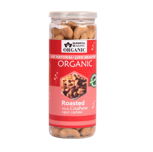 Blessfull Healing Organic Natural, Vegan Cajun Roasted Whole Cashew Nuts Crunchy Kaju 150 Gram