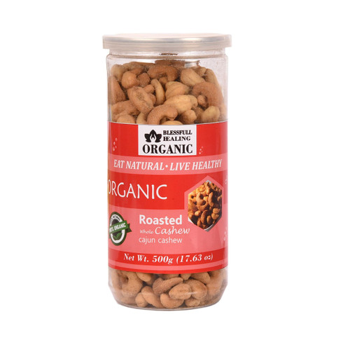 Blessfull Healing Organic Natural, Vegan Cajun Roasted Whole Cashew Nuts Crunchy Kaju 500 Gram