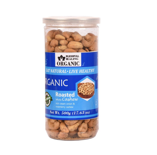 Blessfull Healing Organic Natural, Vegan Rich Cream Onion Rosemerry Roasted Whole Cashew Nuts Crunchy Kaju 500 Gram