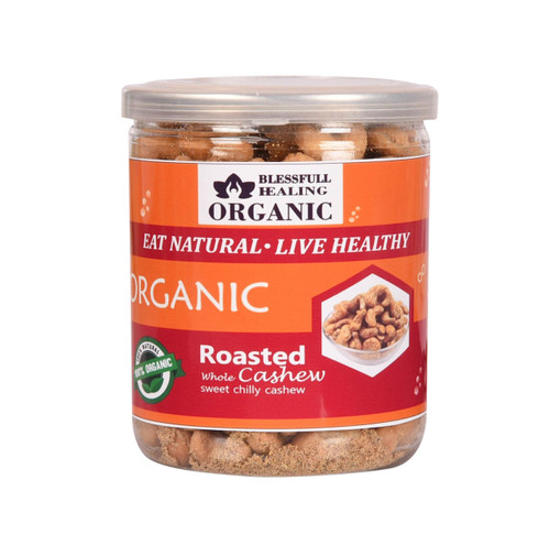 Blessfull Healing Organic Natural, Vegan Sweet Chilly Roasted Whole Cashew Nuts Crunchy Kaju 300 Gram