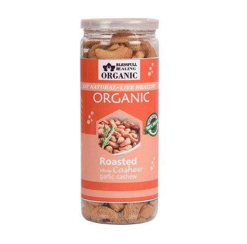 Blessfull Healing Organic Natural, Vegan Garlic Roasted Whole Cashew Nuts Crunchy Kaju 150 Gram