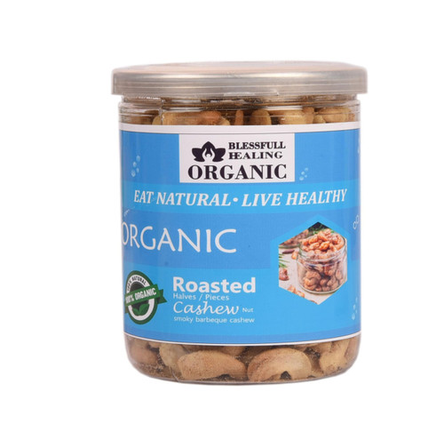 Blessfull Healing Organic Natural, Vegan Smoky Barbeque Roasted Halves/Pieces Cashew Nuts Crunchy Kaju 300 Gram