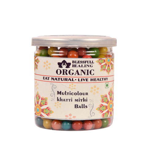 Blessfull Healing Organic Multicolor Khatti Mithi Balls 400 Gram Airtight Container (Packing May Vary)