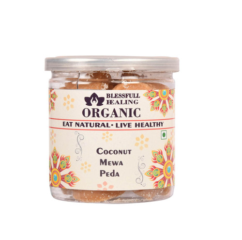 Blessfull Healing Organic Coconut Mewa Peda 300 Gram Airtight Container (Packing May Vary)
