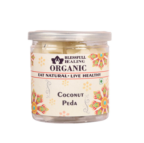 Blessfull Healing Organic Coconut Peda 300 Gram Airtight Container (Packing May Vary)
