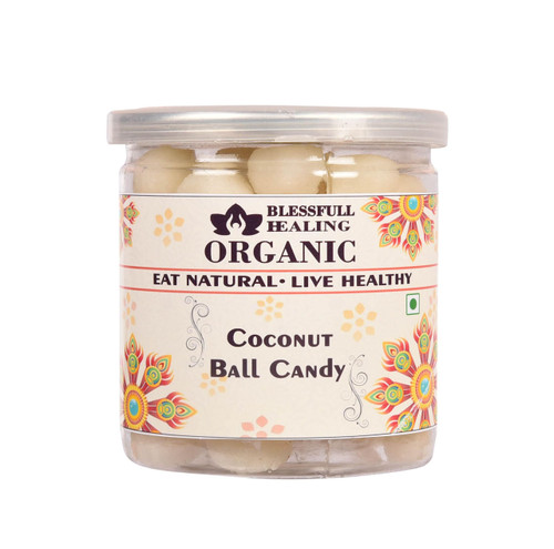 Blessfull Healing Organic Coconut Ball Candy 300 Gram Airtight Container (Packing May Vary)