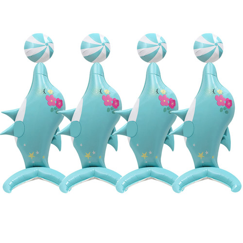 4Pcs Giant Blue Dolphin Foil Balloons Standing Ocean Animal Aluminum Foil Balloons Dolphin Show Balloons Under The Sea Theme Party Decor Supplies