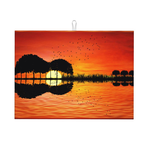 Guitar Music Sunset Printed Dish Drying Mat Absorbent Reversible Drainer Rack Mats 18x24in For Kitchen Counter Microfiber Dishes Pad
