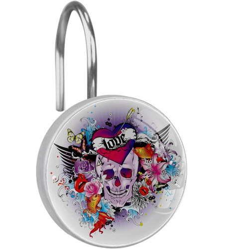 SkullShower Curtain Hooks Rings, Rust-Resistant Metal Glide Shower Hooks for Bathroom Shower Rods Curtains Set of 12