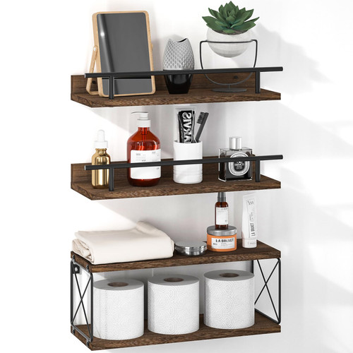Floating Shelves with Storage Basket & Guardrail,3+1 Tier Bathroom Floating Shelves Over Toilet Wall Shelf Bathroom Shelves, Wood Wall Mounted Floating Shelves for Bathroom Living Room Kitchen Floating Shelves with Storage Basket & Guardrail,3+1 Tier Bathroom Floating Shelves Over Toilet Wall Shelf Bathroom Shelves, Wood Wall Mounted Floating Shelves for Bathroom Living Room Kitchen