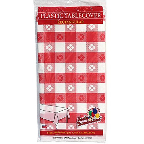 Party Dimensions 54" X 108" Inch Rectangle Tablecovers, Red and White, Gingham Pattern, 4 count
