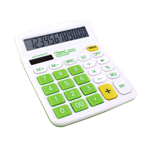 QPEY Calculators, 12-Digit Battery Office Basic Desk Desktop Calculators with Large LCD Display Big Sensitive Button (Green)