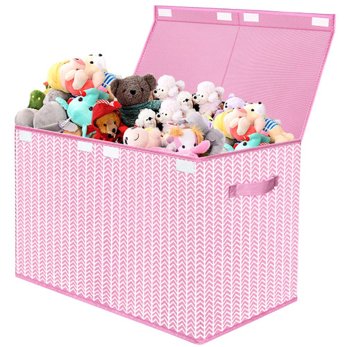 VERONLY Toy Box Chest Storage Organizer Bins for Girls Boys, Kids Large Fabric Collapsible Bin Basket Container with Flip-Top Lid & Handles for Clothes,Blanket,Nursery,Playroom,Bedroom (Pink)