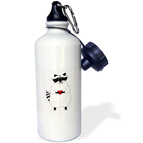 3dRose Love Raccoon with Heart-Sports Water Bottle, 21oz (wb_178915_1), Multicolored