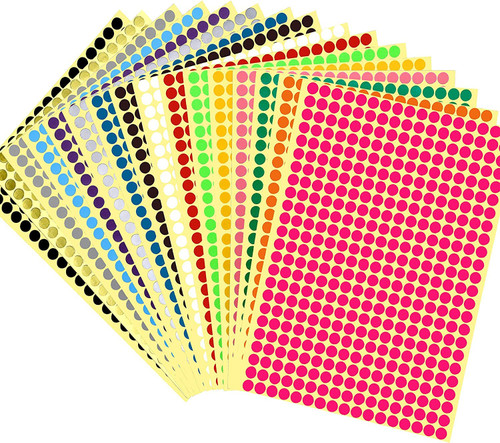JANYUN 6528pcs Colored Dot Stickers,1/4" Small Color Labels Coding Circle Round Coding Dot Labels Stickers 16 Colors
