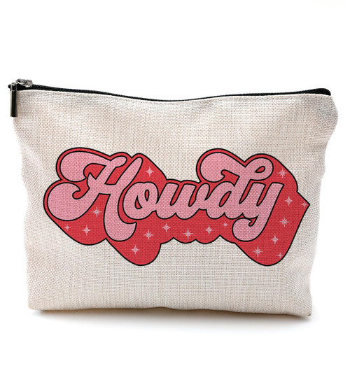 AIEVFU Retro Pink Sparkle Howdy Western Makeup Bag,Preppy Trendy Cosmetic Makeup Bag for Teen Girls Cowgirls,Bachelorette Party Gifts Makeup Bag