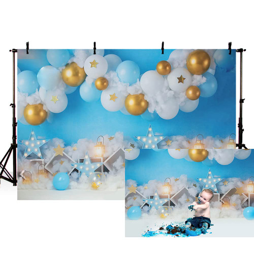MEHOFOND 8x6ft Boy Birthday Backdrop for Newborn Kids Portrait Photography Blue and Gold Balloons Stars Cloud Cake Smash Bday Party Decoration Banner Background Photoshoot Studio Booth Props MEHOFOND 8x6ft Boy Birthday Backdrop for Newborn Kids Portrait Photography Blue and Gold Balloons Stars Cloud Cake Smash Bday Party Decoration Banner Background Photoshoot Studio Booth Props