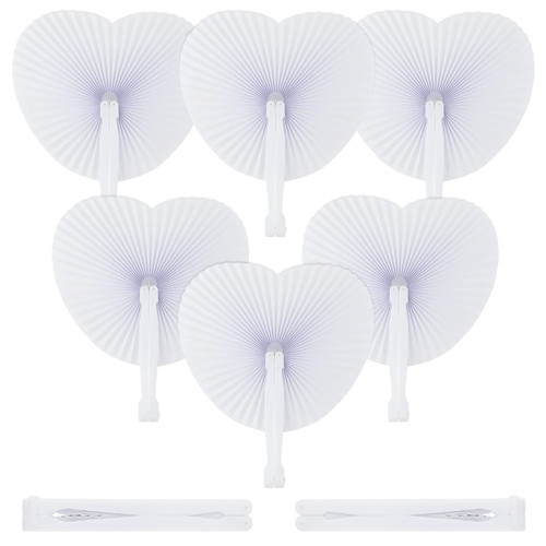joycraft 24Pack Folding Handheld Paper Fans, White Paper Fans, Heart Folding Fans wiht Plastic Handle for Wedding, Birthday Party, Celebration Party