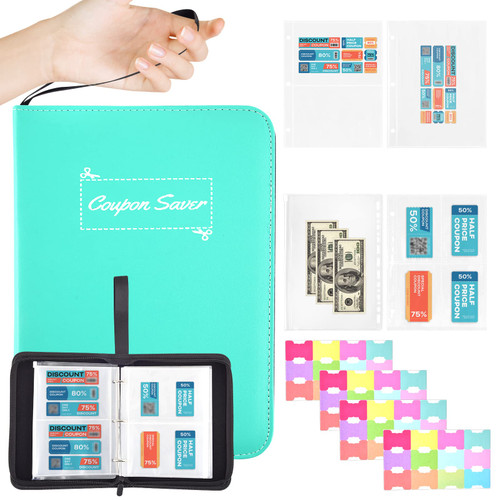 220 Pockets Coupon Book Organizer Coupon Saver Binder Pocket Binder Organizer Coupon Binder Pages with Zipper Envelopes Colorful Tab for Storage Budgeting Coupon Receipts Cash