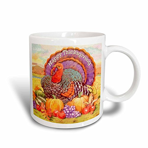 3dRose mug_3206_5"Happy Thanksgiving Two Tone Red" Mug, 11 oz, Red/White