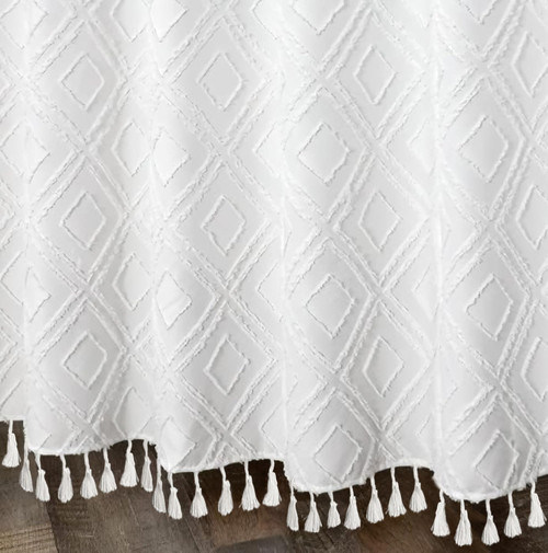 Awellife White Boho Shower Curtain for Bathroom Chic Textured Tufted Chevron Minimalist Fabric Shower Curtains (72" L x 72" W)