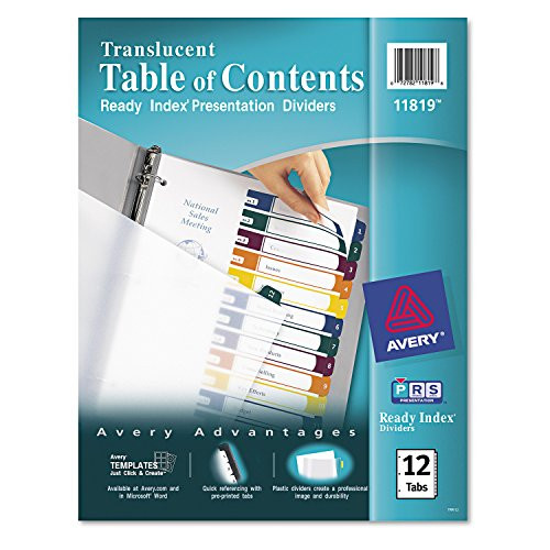 Avery Ready Index Translucent Table of Contents Dividers, 12-Tab Set (11819)