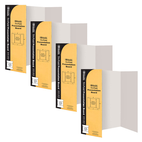 BAZIC Trifold Presentation Board 36" X 48" White, Tri-Fold Corrugated Poster Boards, Cardboard for Display Boards Science Fair Art Project, 4-Pack