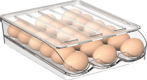 Semphis Egg Holder for Refrigerator,Large Capacity Egg Container for Refrigerator,Automatically Rolling Egg Storage Container for Refrigerator,Clear Plastic Egg Bin & Egg Tray-1 Layer