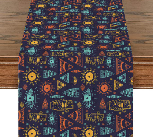 African Pattern Table Runner Ancient Pattern Cotton Linen Table Runners Farmhouse Home Decor for Kitchen Dinner Party Housewarming Gift (14x72 Inches )