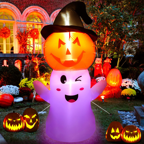 Halloween Inflatable Outdoor Decorations,Pumpkin Ghost with Built-in LED Lights Blow Up Yard Decorations for Holiday,Party,Garden,Lawn Decor -5FT