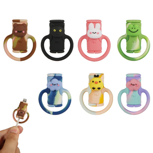 7pcs Data Cable Protector, Cute Cartoon Silicone Cord Saver Anti-Break Silicone Data Cable Winder 2 in 1 Data Cable Protector Charger Cable Saver for Apple Charging Cable