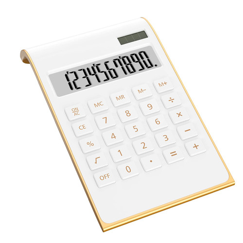 Calculators, Desktop Calculator with Large LCD Display, 10 Digits Solar Power Basic Office Calculator, Gold Office Desk Supplies and Accessories